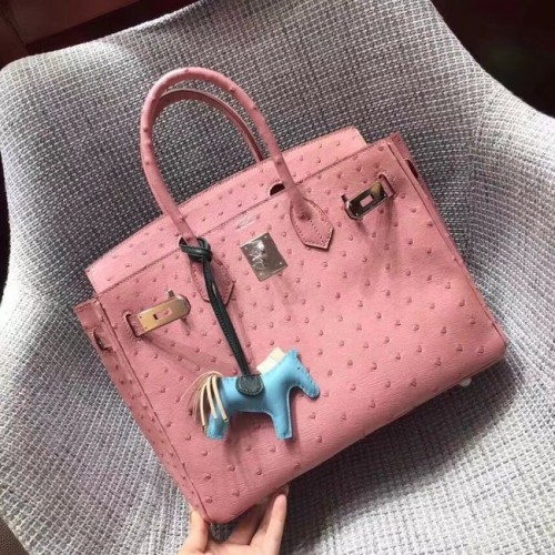 Borsa Birkin in vera pelle di struzzo Hermes BK35 rosa