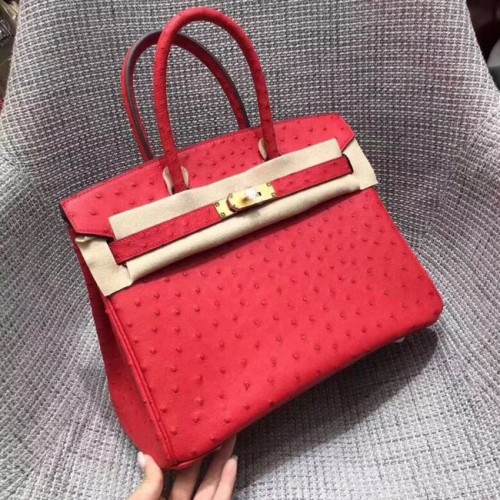 Borsa Birkin Hermes in vera pelle di struzzo BK35 rossa