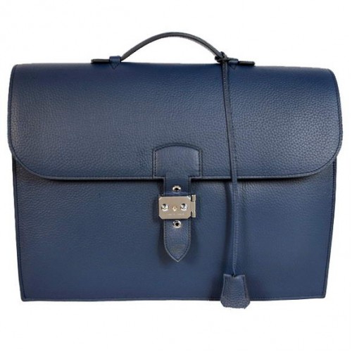 Cartella Hermes Sac Depeche 38cm Clemence blu scuro