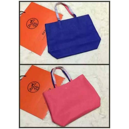 Borsa Hermes Shopper bifacciale in pelle originale HS1209 blu e rosa