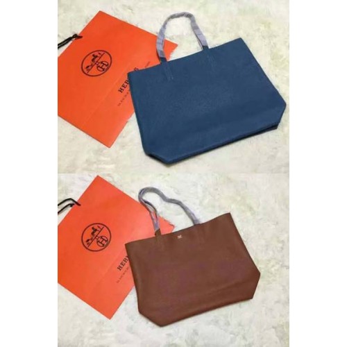 Hermes Shopper Double-Sided Bag Original Leather HS1209 Blue&Wheat