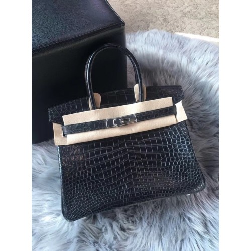 Borsa birkin fatta a mano in vera pelle di coccodrillo al 100% Hermes BK350 NERO