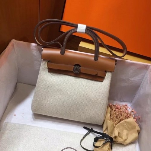 Hermes mini Herbag Original Canvas Pelle di vitello 45987 Bianco sporco e marrone