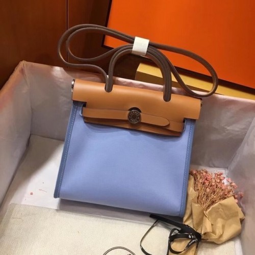 Hermes mini Herbag Original Canvas Pelle di vitello 45987 blu e marrone