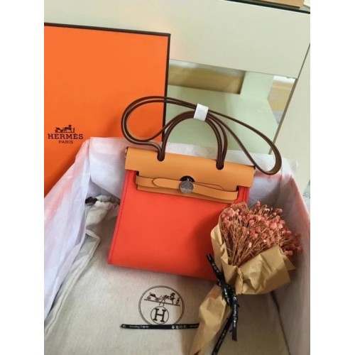 Hermes mini Herbag Original Canvas Pelle di vitello 45987 arancione e marrone