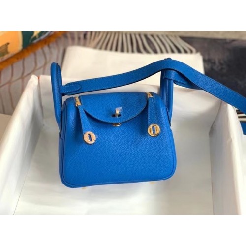 Hermes mini Lindy Original Togo Leather Bag OLD19 Blu elettrico