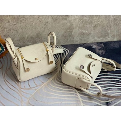 Borsa in pelle Hermes mini Lindy originale Togo OLD19 bianco perla
