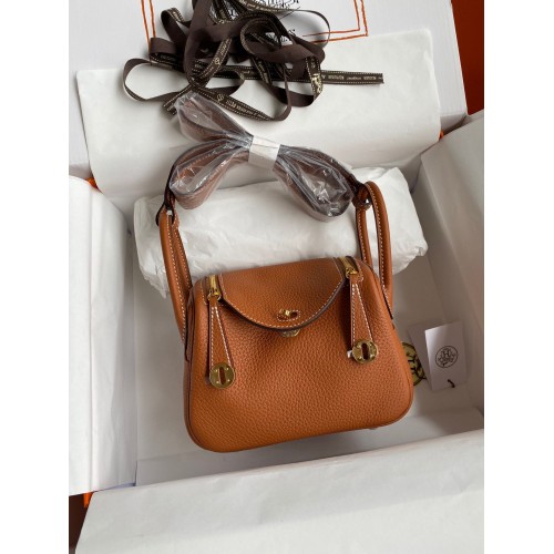 Hermes mini Lindy Original Togo Leather Bag OLD19 marrone