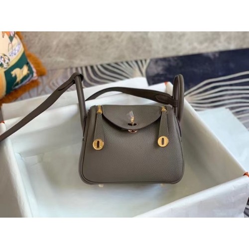 Hermes mini Lindy Original Togo Leather Bag OLD19 grigio scuro