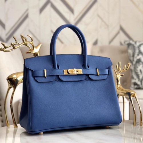 Hermes originale Epsom Leather HB35O blu e metallo oro
