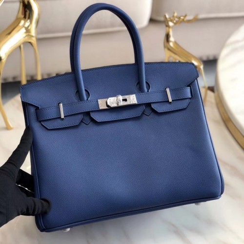 Hermes originale Epsom Leather HB35O blu e metallo argento