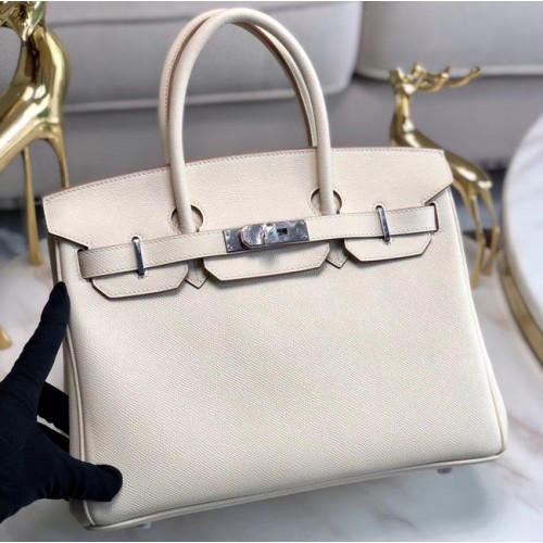 Hermes originale Epsom Leather HB35O crema e metallo argento