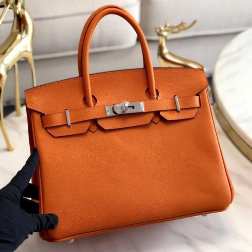 Hermes originale Epsom Pelle HB35O arancione e metallo argento