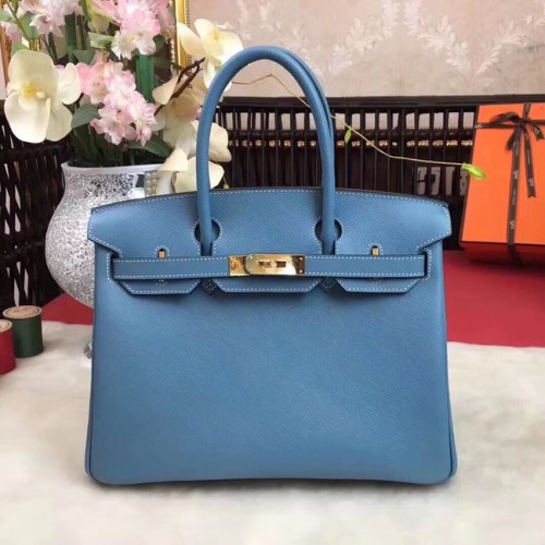 Hermes originale Epsom Leather HB35O cielo blu e metallo oro