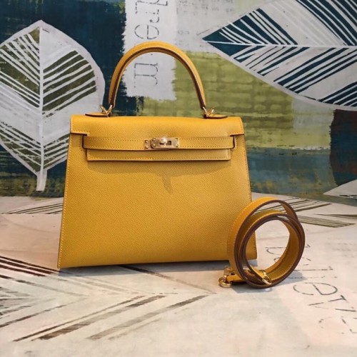 Hermes originale Kelly Epsom in pelle KL32 giallo