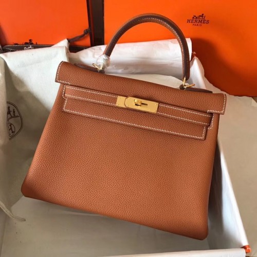 Hermes originale borsa kelly in pelle Togo KL320 marrone