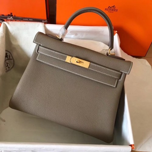 Hermes originale borsa kelly in pelle Togo KL320 grigio scuro