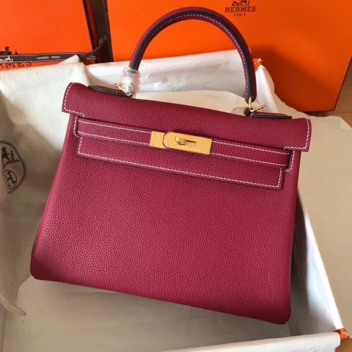 Hermes originale borsa kelly in pelle Togo KL320 fucsia