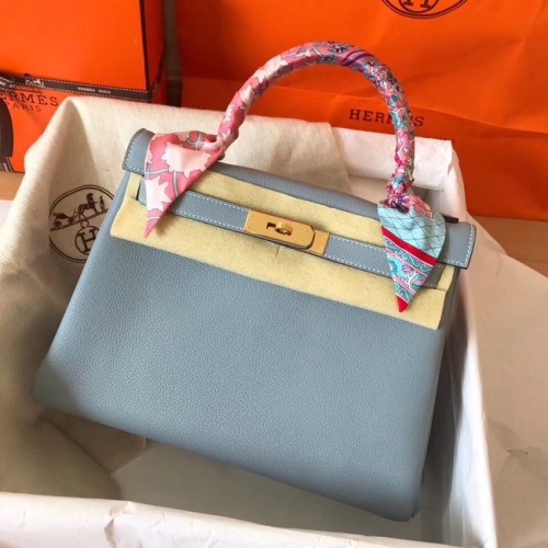 Hermes originale borsa kelly in pelle Togo KL320 azzurro