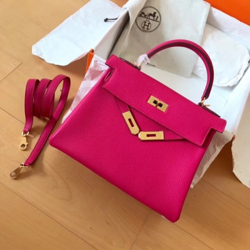 Hermes originale borsa kelly in pelle Togo KL320 rosa