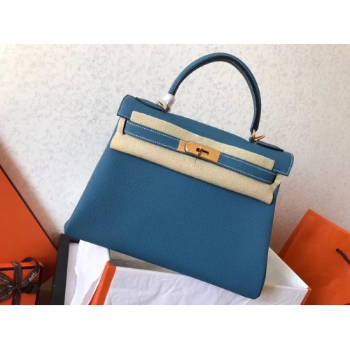 Hermes originale borsa kelly in pelle Togo KL320 celeste