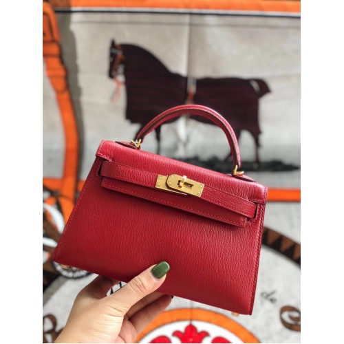Hermes originale mini Kelly chevre mysore K19CM rosso e metallo dorato