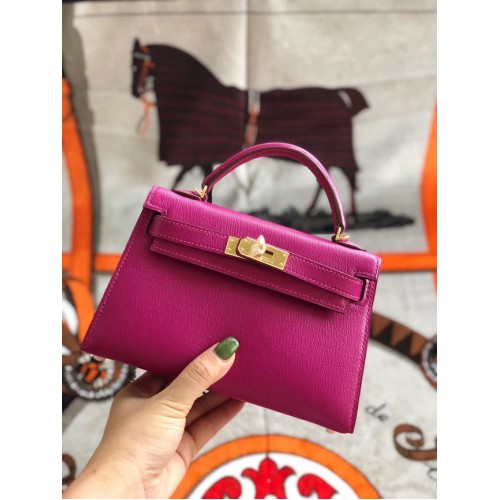Hermes originale mini Kelly chevre mysore K19CM rosa e metallo dorato