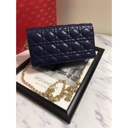 POCHETTE LADY DIOR IN PELLE DI AGNELLO S0204 blu scuro
