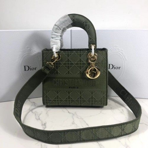 BORSA TOTE LADY DIOR IN TELA RICAMATA C4532 Verde nerastro
