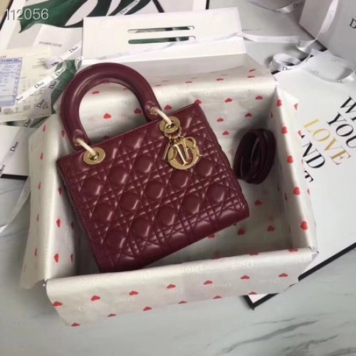 BORSA LADY DIOR IN PELLE DI AGNELLO CAL44550 bordeaux