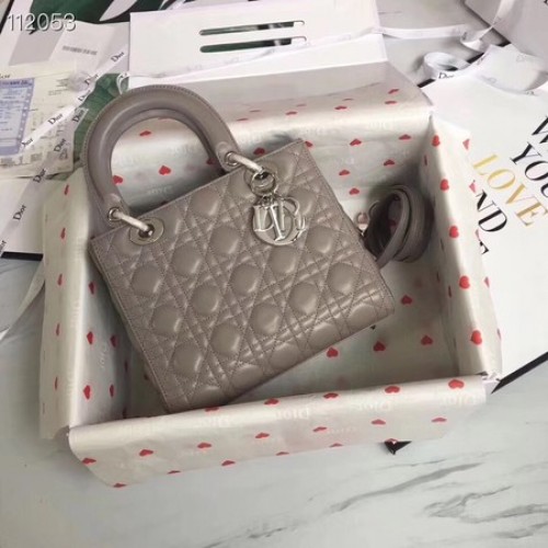 BORSA LADY DIOR IN PELLE DI AGNELLO CAL44550 metallo grigio&argento