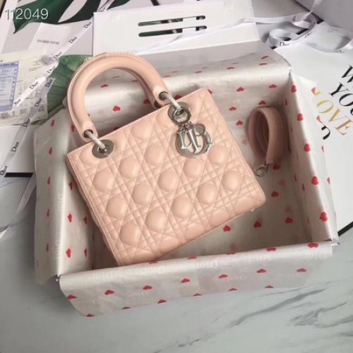 BORSA LADY DIOR IN PELLE DI AGNELLO CAL44550 rosa&metallo effetto argento