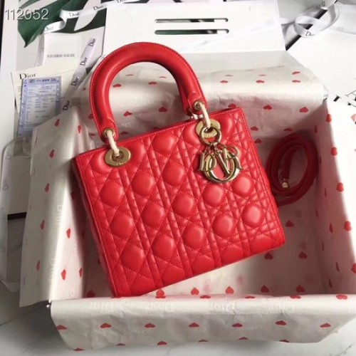 BORSA LADY DIOR IN PELLE DI AGNELLO CAL44550 rosso