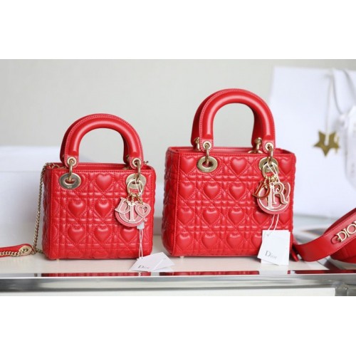 LADY DIOR MY ABCDIOR BAG Cannage Heart Original Borsa in pelle di agnello M0539O Rosso
