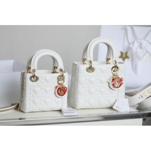 LADY DIOR MY ABCDIOR BAG Cannage Heart Original Borsa in pelle di agnello M0539O Bianco