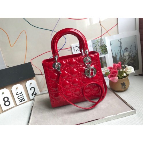 Borsa LADY DIOR MY ABCDIOR in vernice rossa M05389 argento