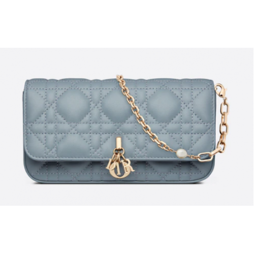 PORTA TELEFONO LADY DIOR Pelle di agnello Cannage S0977O Blu nuvola