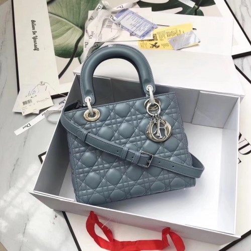 BORSA LADY DIOR IN PELLE DI AGNELLO CAL44550 grigio blu