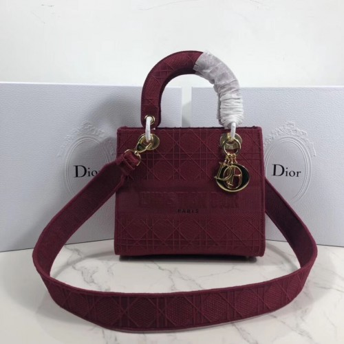 BORSA TOTE LADY DIOR IN TELA RICAMATA C4532 Bordeaux