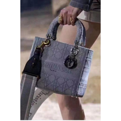 BORSA TOTE LADY DIOR IN TELA RICAMATA C4532 grigio blu