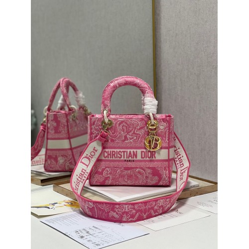 BORSA TOTE LADY DIOR IN TELA TIGRE RICAMATA C4535 Hardware in oro rosa
