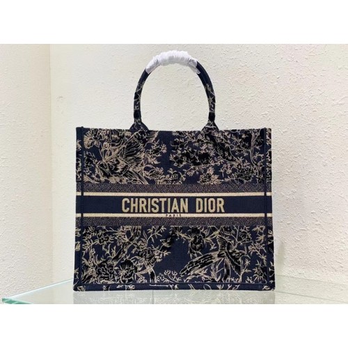 BORSA PORTA LIBRO DIOR GRANDE Cotone ricamato Dior Jardin d'Hiver nero con velluto e filo metallizzato color oro M1286