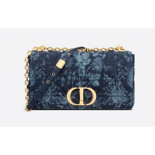 GRANDE BORSA CARO DIOR Blu Dior Flowers Cannage Denim M9243UJ