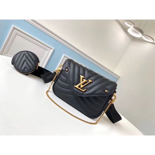 Borsa a tracolla in pelle originale LOUIS VUITTON NEW WAVE M56466 nera