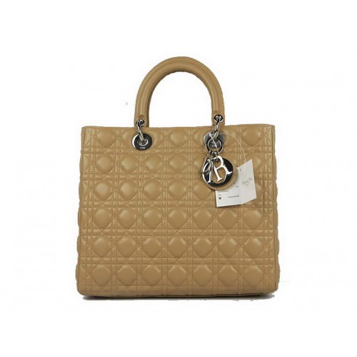 Christian Dior Borse in pelle di agnello Grande borsa Lady Dior CAL44561 Argento beige