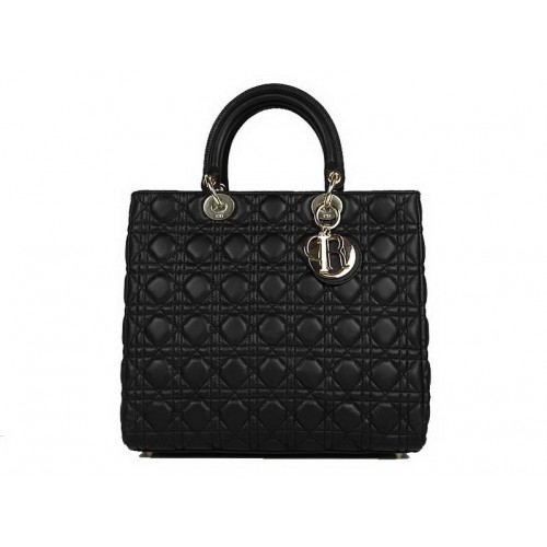 Christian Dior Borse in pelle di agnello Borsa grande Lady Dior CAL44561 Nero dorato