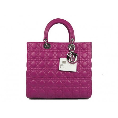 Christian Dior Borse in pelle di agnello Grande borsa Lady Dior CAL44561 Argento viola