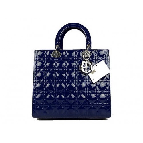 Borse di vernice Christian Dior Large Lady Dior Bag CAL44561 Argento blu