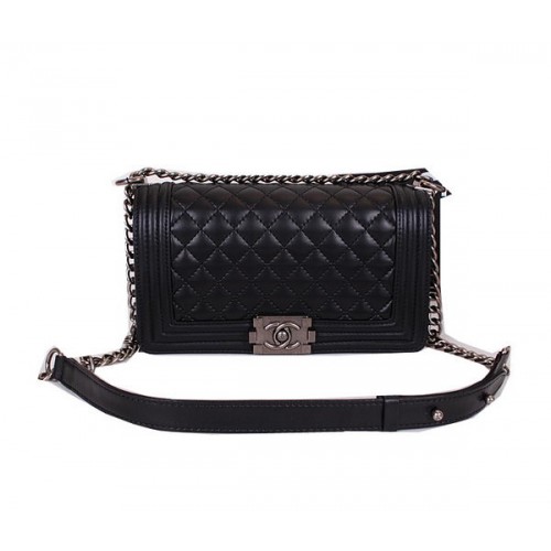 Borsa a tracolla con patta Le Boy Chanel Pelle di montone nera CHA67086 Argento