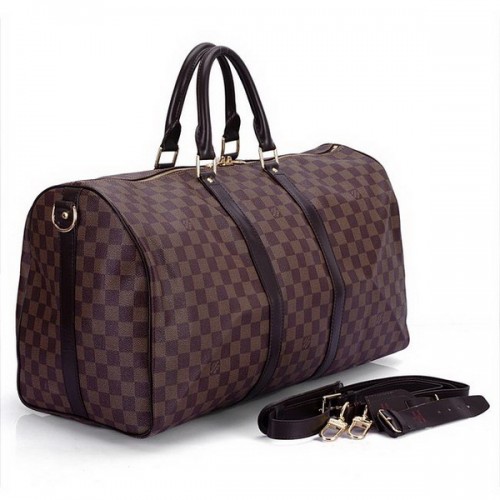 Louis Vuitton Damier Ebene Canvas Keepall 55 con tracolla N41414